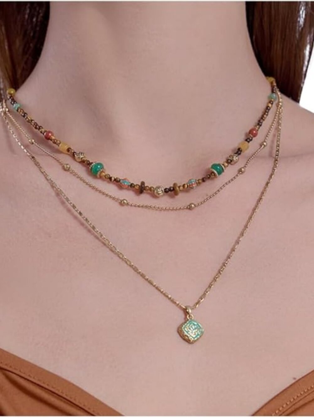 boho layered Original design Retro style multi-layer beaded necklace Fashion